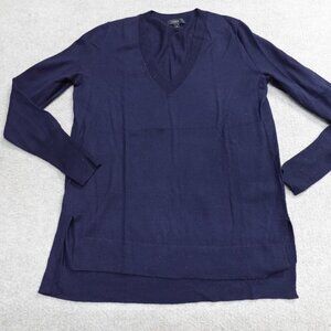 J.Crew Womens Sweater XS Blue Solid 3/4 Sleeves Merino Wool V-Neck C9134